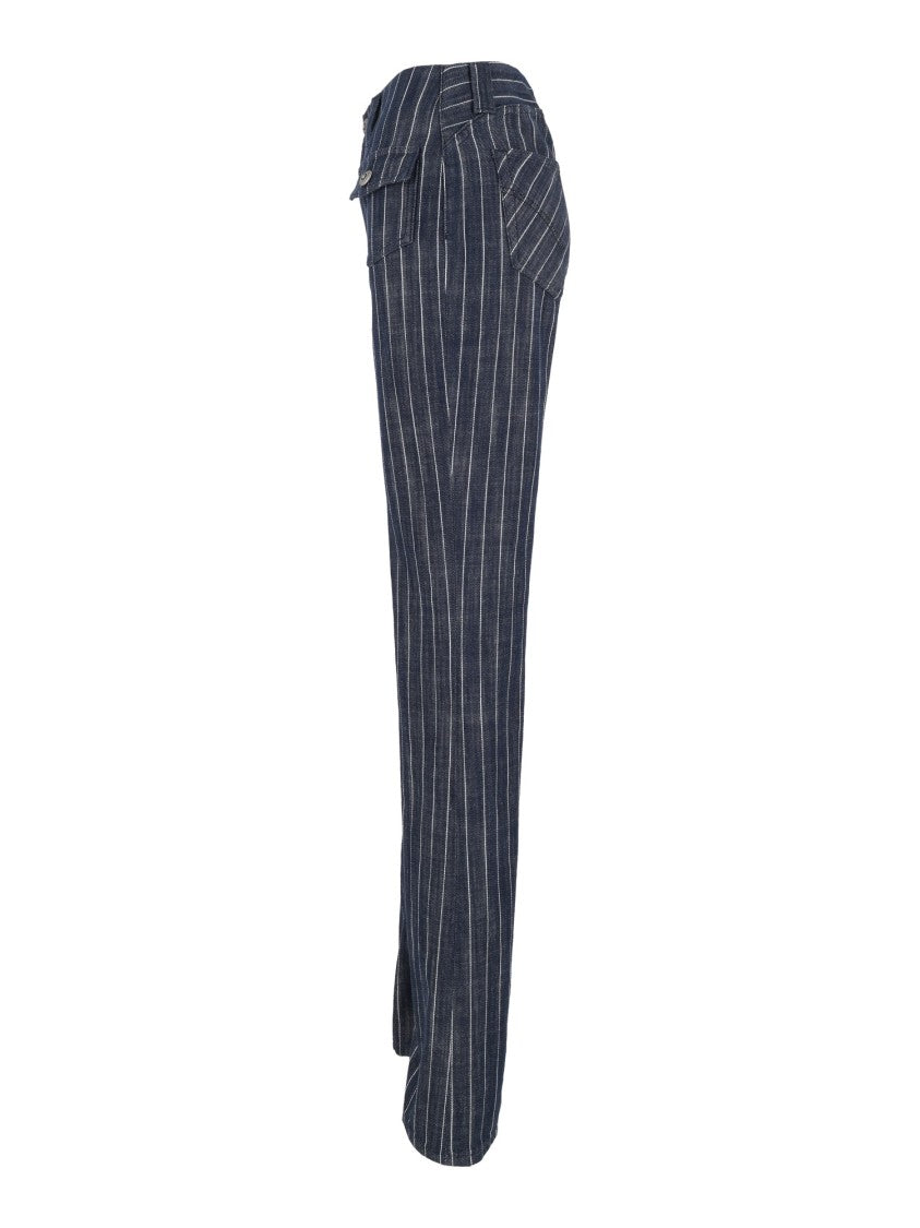 Dondup Blue T Toppa Pinstripe High-Waisted Flared Pants