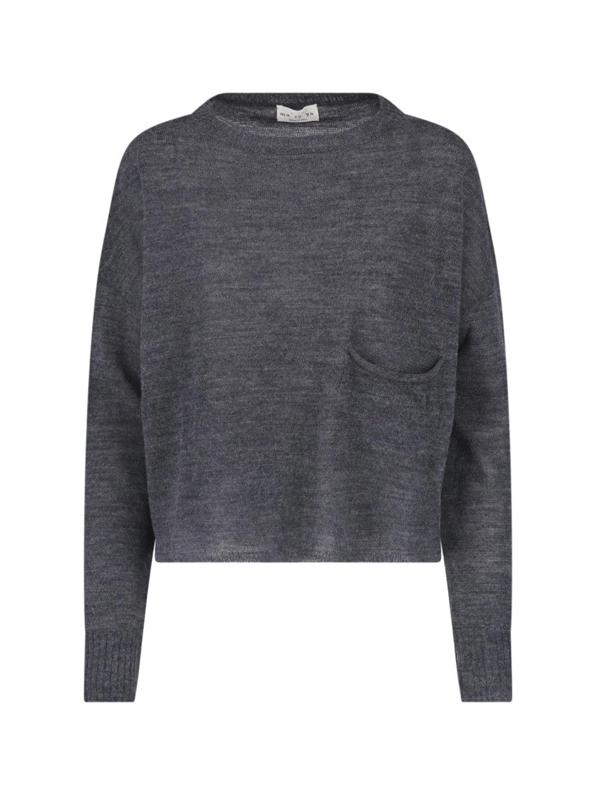 Ma'ry'ya Grey Virgin Wool Patch-Pocket Crewneck Sweater