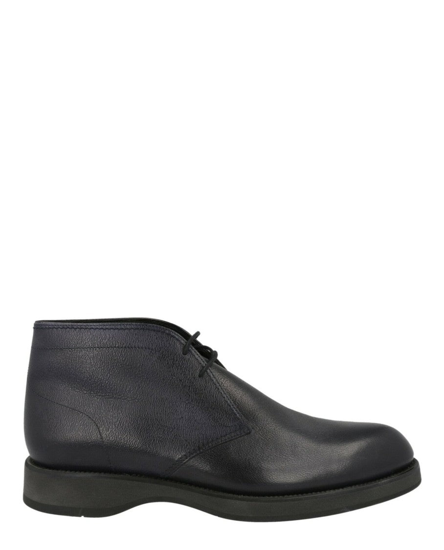 Brioni Ankle-Length Desert Leather Boots With Pebbled Finish