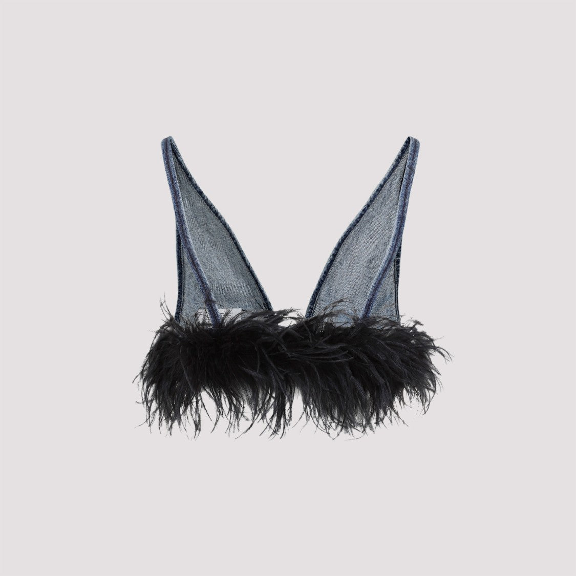 Miu Miu Blue And Black Cotton Top With Feathers