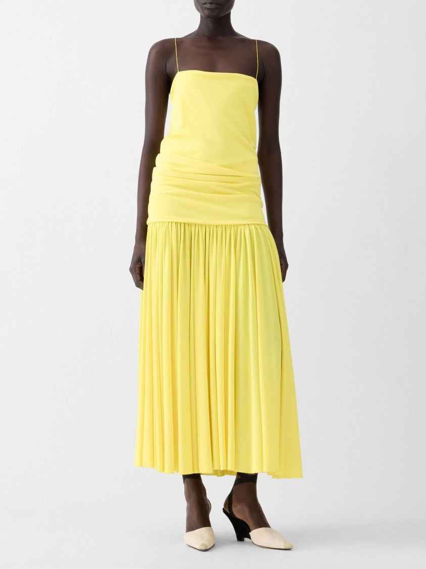 Jacquemus Yellow Draped Crossed Straps Viscose Midi Dress