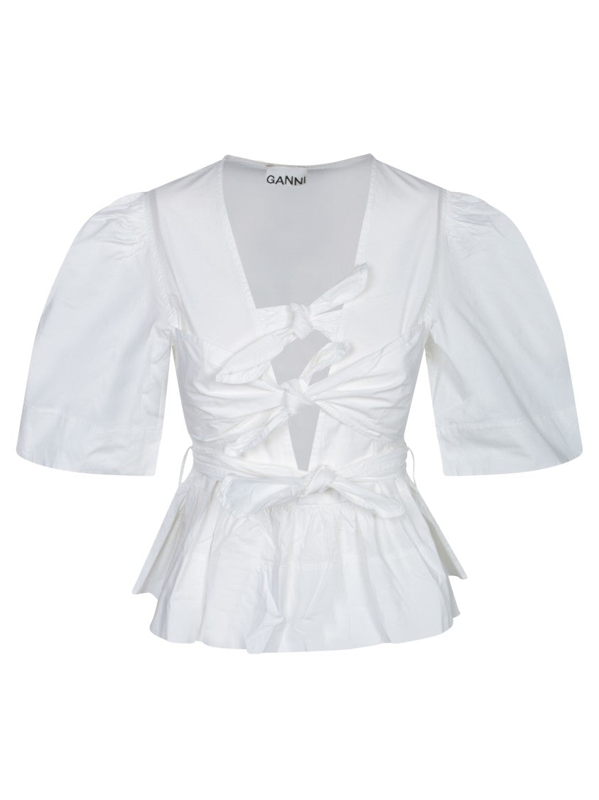 Ganni White Blouse With Balloon Sleeves