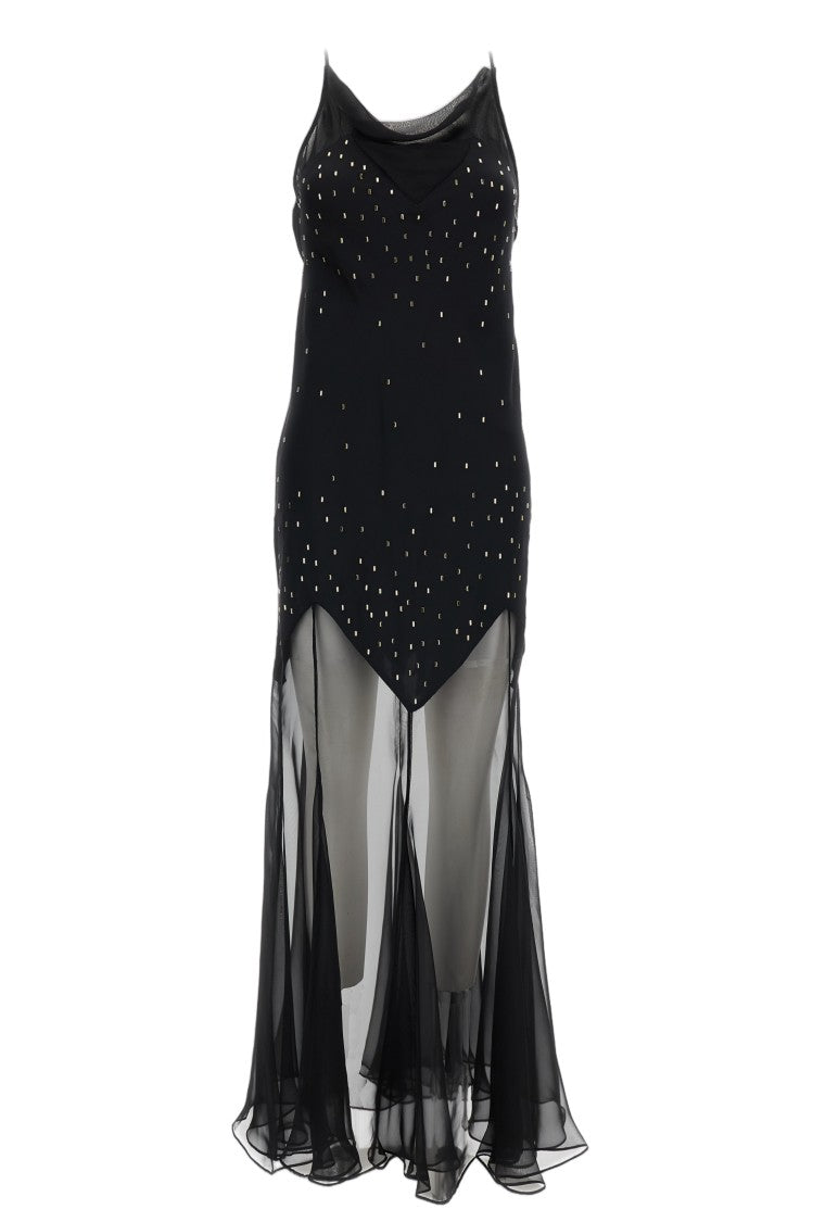 Rabanne Black Rhinestone-Embellished Semi-Sheer Long Dress