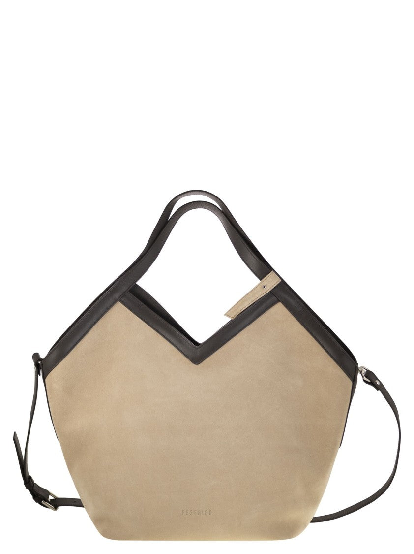 Peserico Soft Suede Tote Bag With Removable Pouch And Adjustable Strap