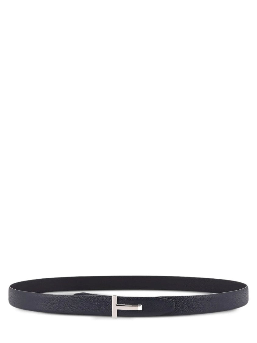 Tom Ford Slim Textured Leather Belt With Horizontal 'T' Buckle