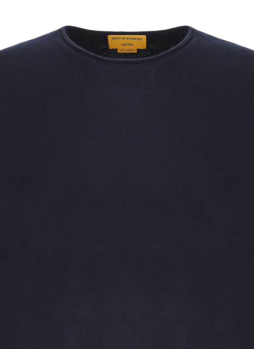 Guest In Residence Blue Minimalist Hemless Edges Cashmere Sweater