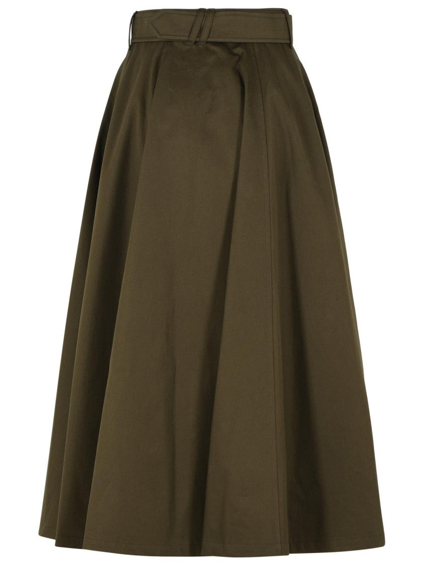 Burberry 'Brenda' Midi Trench Skirt In Green Cotton 'Juniper' Garbadine