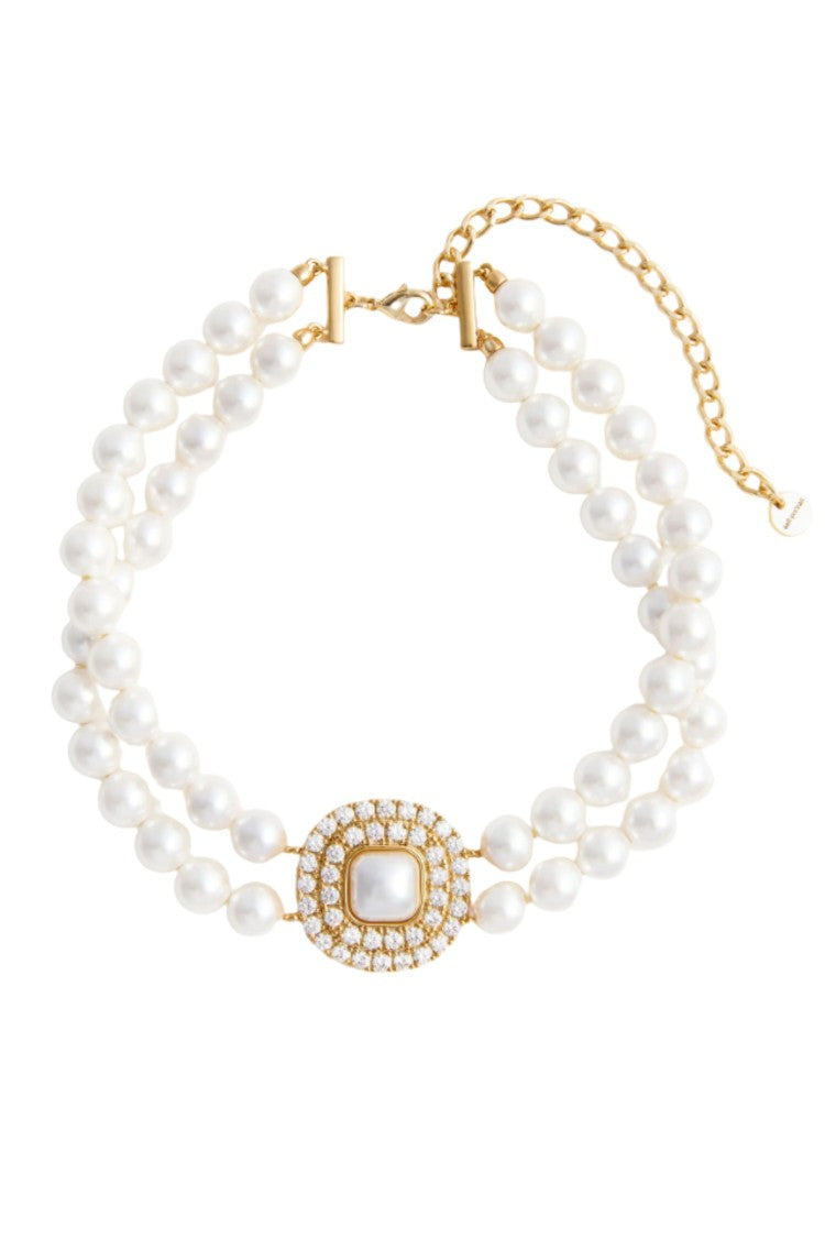 Self-Portrait Gold White Gold Crystal Pearl Choker Pearl Brass Necklace