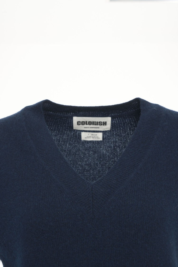 Crush Cashmere Gilet With Deep V-Neck And Ribbed Hem