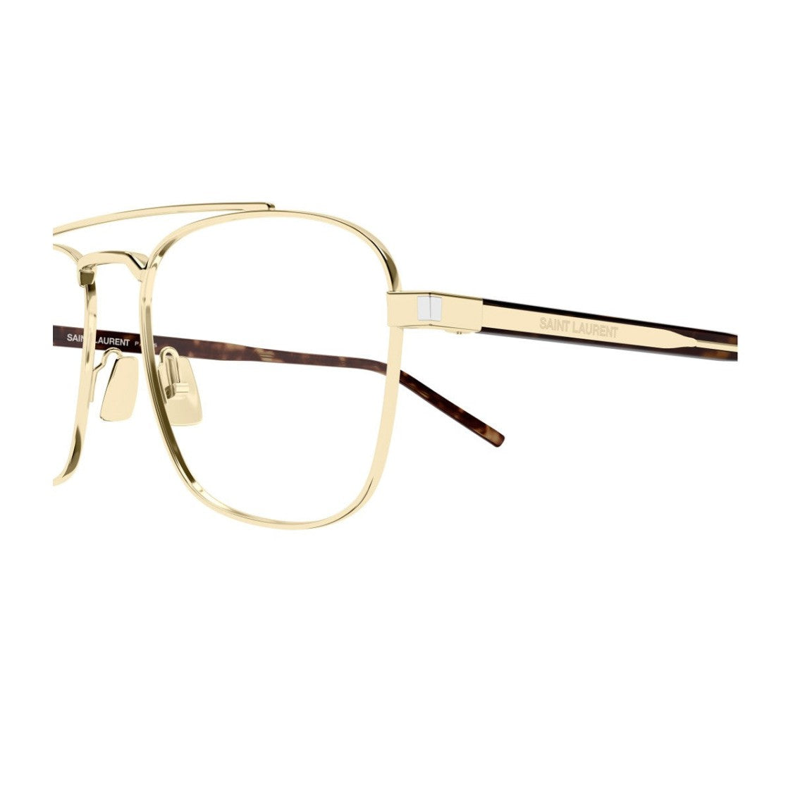 Saint Laurent Pilot-Style Sunglasses With Gold Metal Frame And Havanna Temples