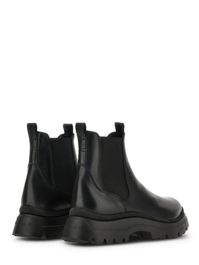 Hogan Black Chelsea Elastic Panel Chunky Lug Sole Boots