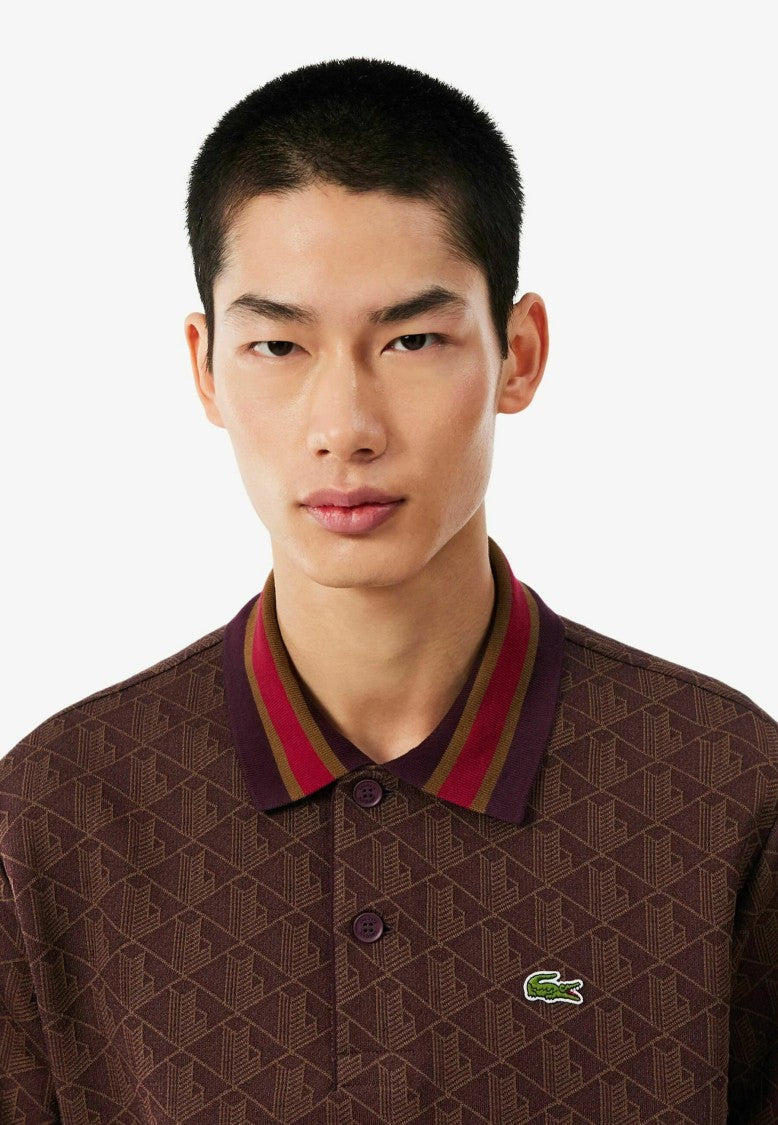Lacoste Short-Sleeved Geometric Striped Polo Shirt