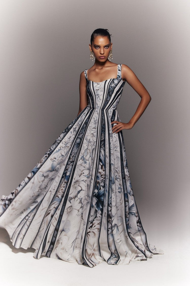 Saiid Kobeisy Linen Printed Dress With Striped, Floral Print