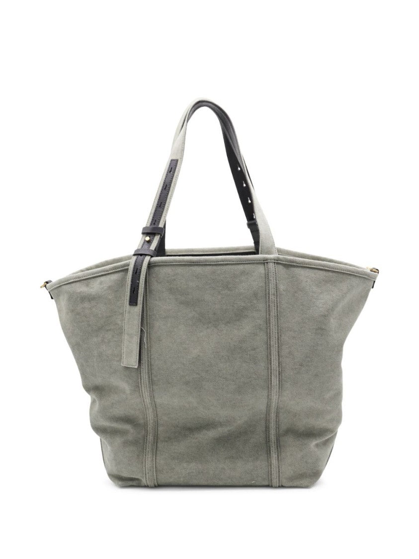 Golden Goose Sage Green Printed Logo Tote Bag With Structured Silhouette