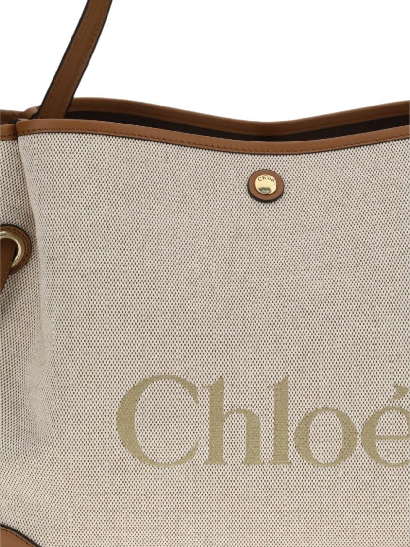 Chloé Textured Cotton Leather-Trimmed Tote Bag
