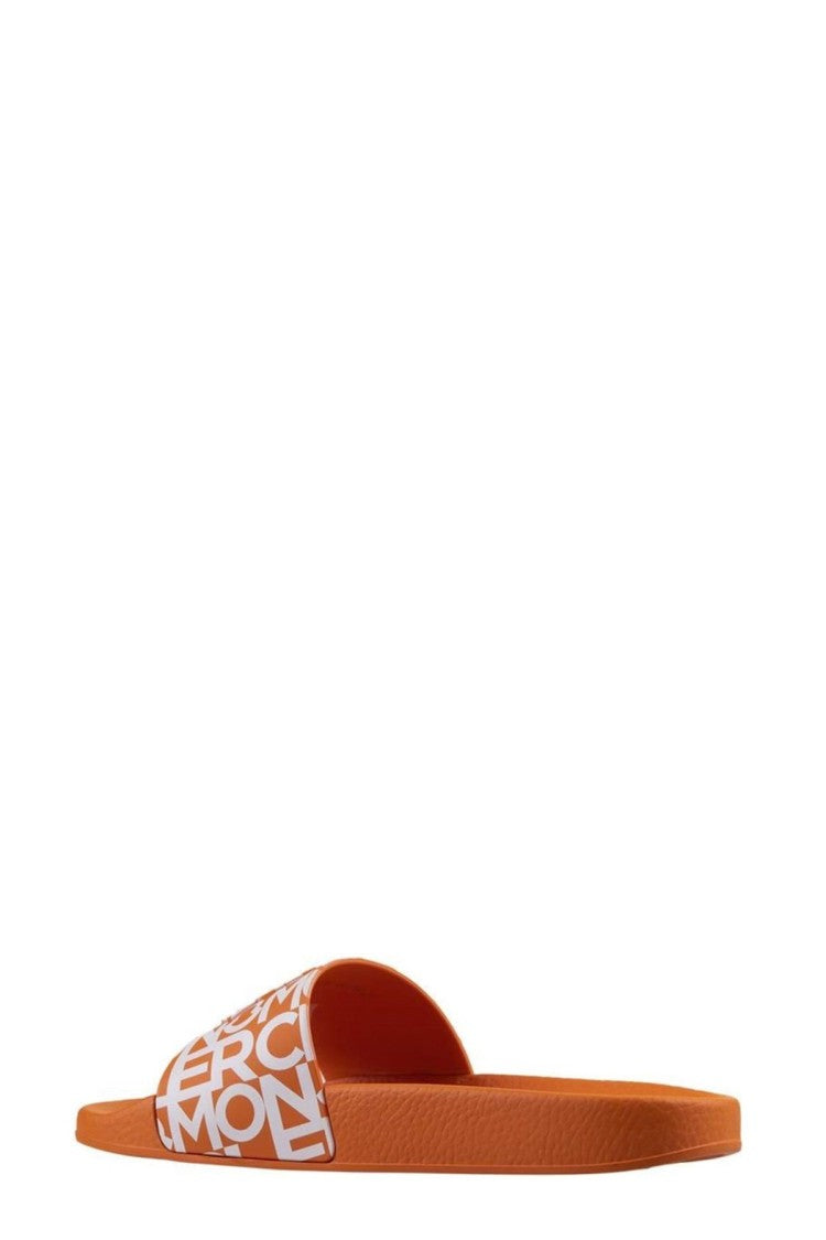 Moncler Orange Molded Logo-Lettering Strap Rubber Slides