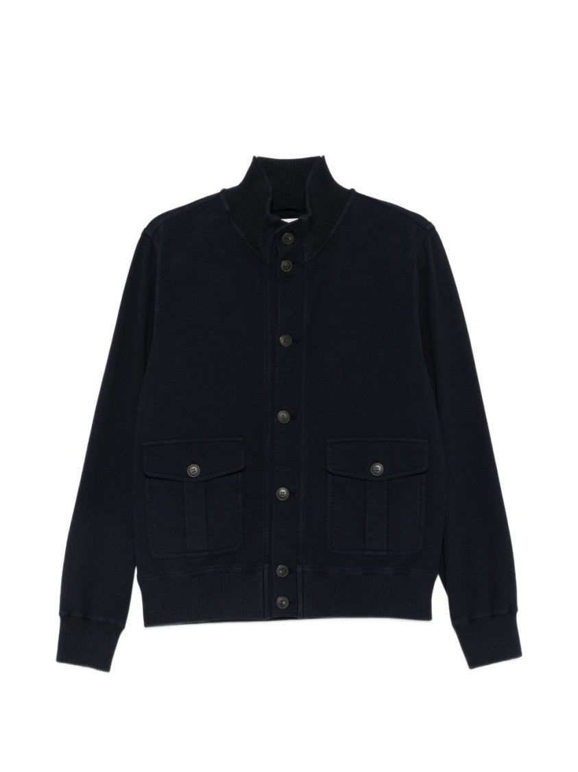 Circolo 1901 Navy Blue High Neck Casual Jacket With Ribbed Details