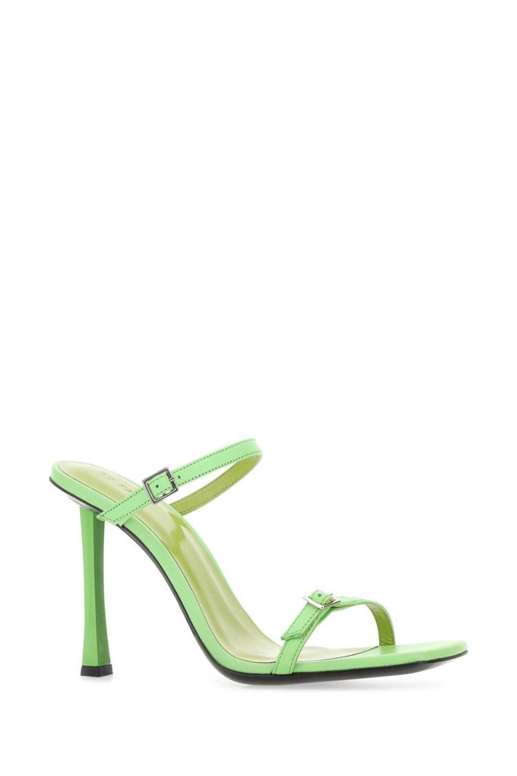 By Far Light Green Leather Flick Mules