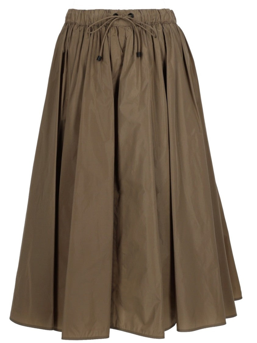 Max Mara Voluminous Brown Midi Skirt With Elastic Waistband And Subtle Sheen