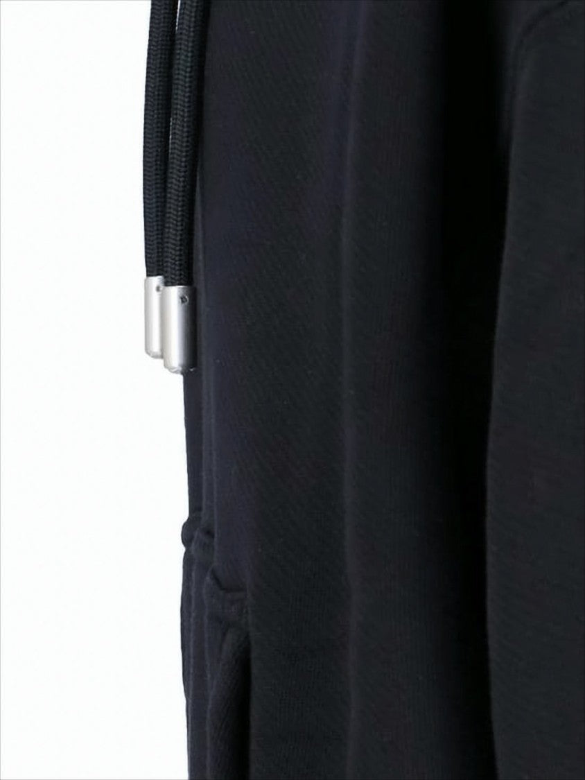 Off-White Cropped Black Hoodie With Geometric Stitching And Distinctive Logo