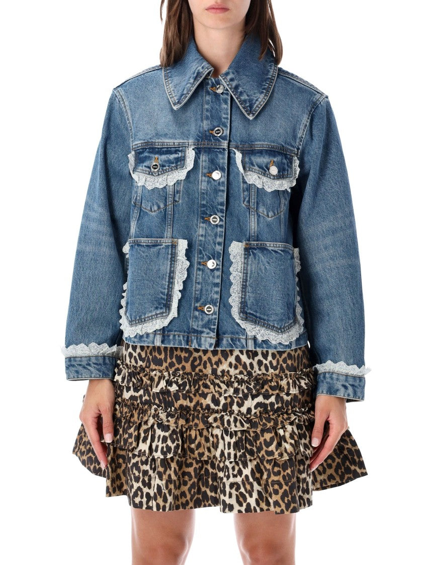 Ganni Lace-Trimmed Denim Jacket