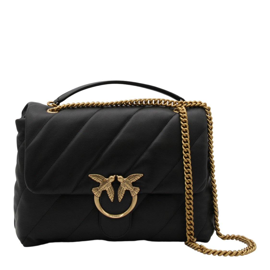 Pinko Quilted Black Bag With Gold-Tone Bird Clasp