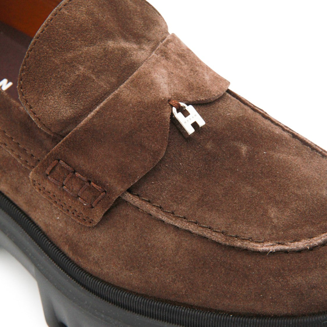 Hogan Brown Suede Monogram Logo Loafers