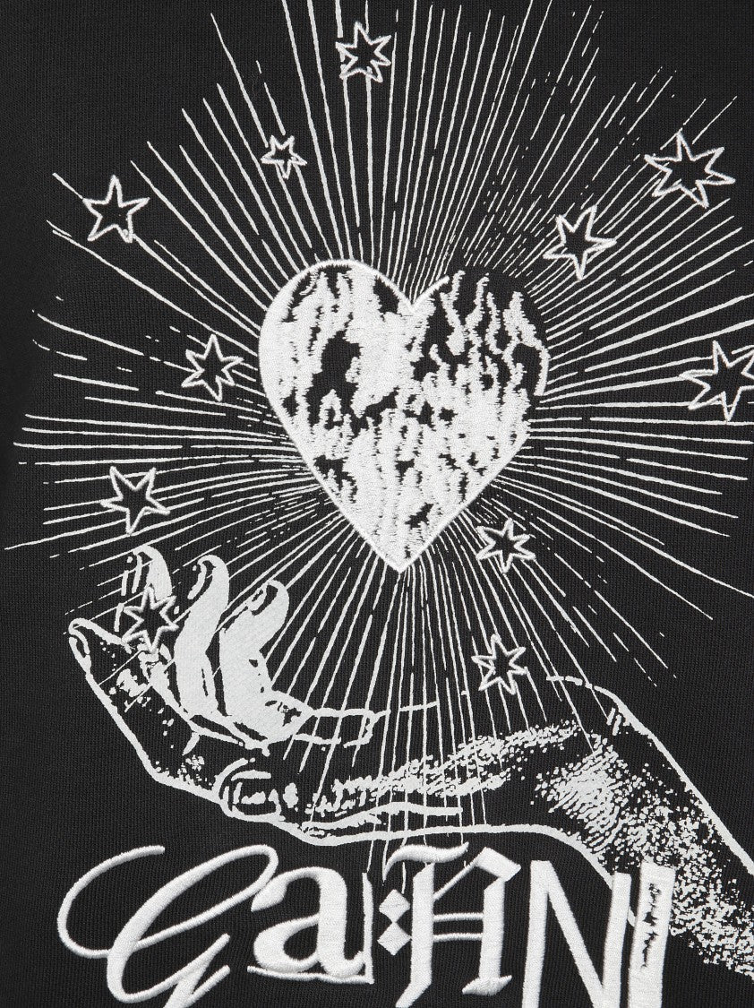 Ganni Relaxed Fit Black Hoodie With Graphic Print