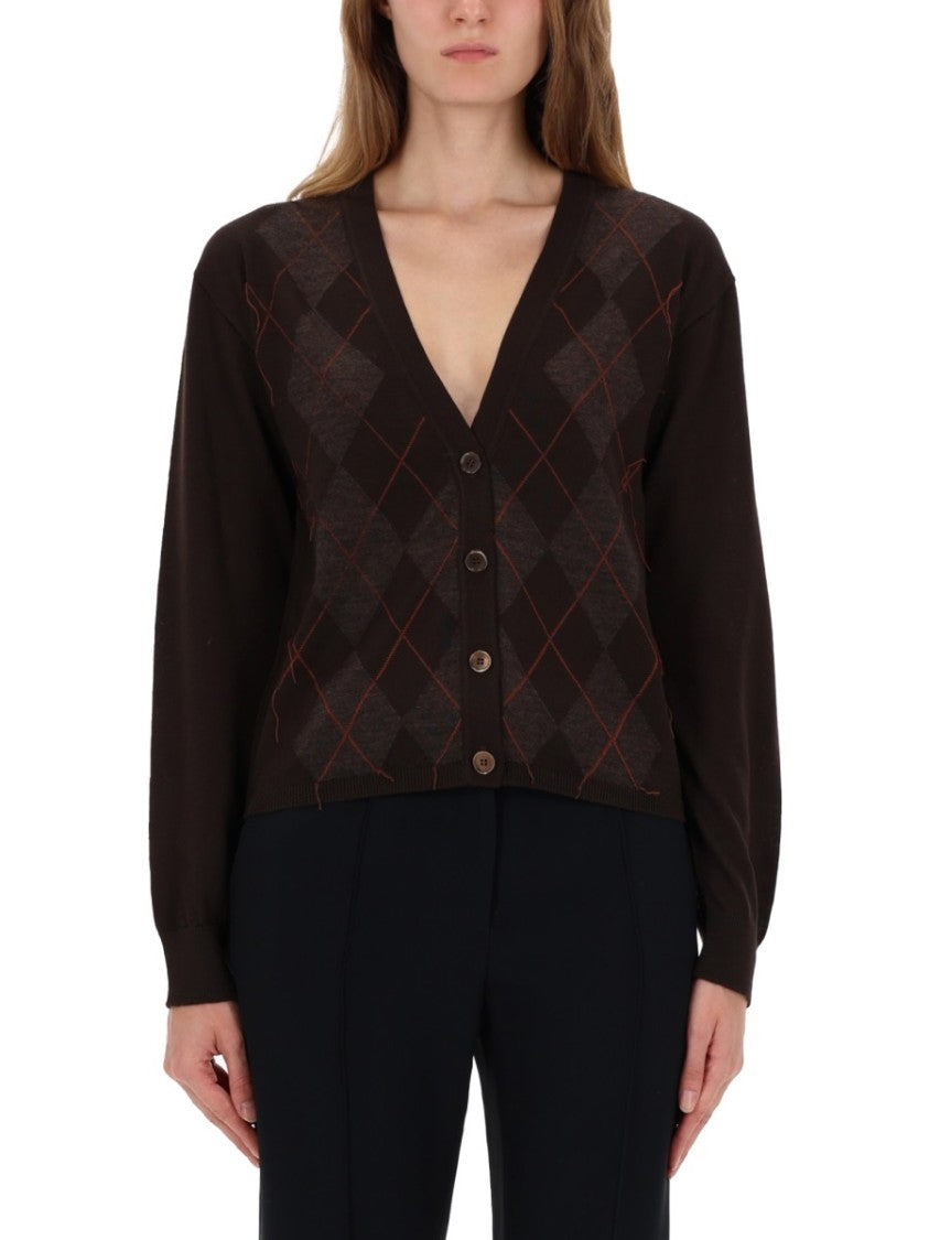Our Legacy V-Neck Argyle Pattern Cardigan With Button-Down Front