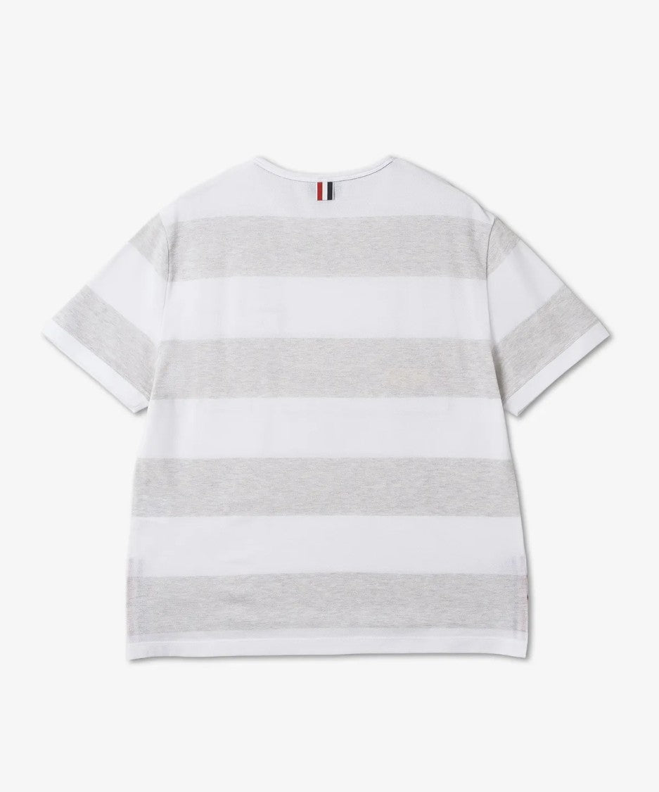 Thom Browne Short-Sleeve T-Shirt With Tricolor Accents And Horizontal Stripes