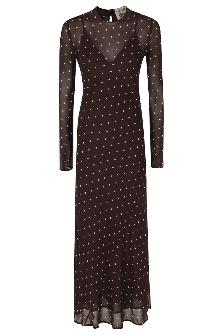 Semi Couture Connie Polka Dot Sheer Sleeve Viscose Midi Dress
