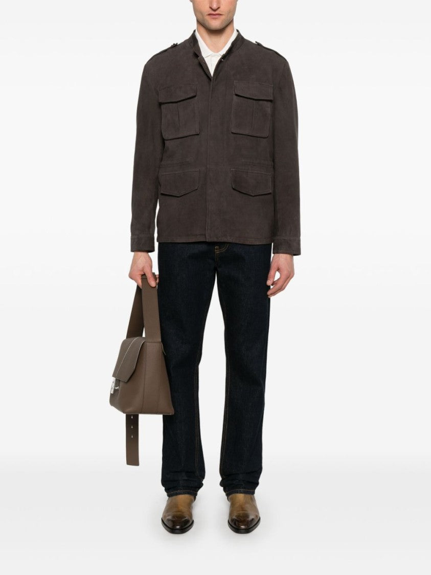 Paolo Pecora Suede Leather Parka Jacket With Classic Silhouette