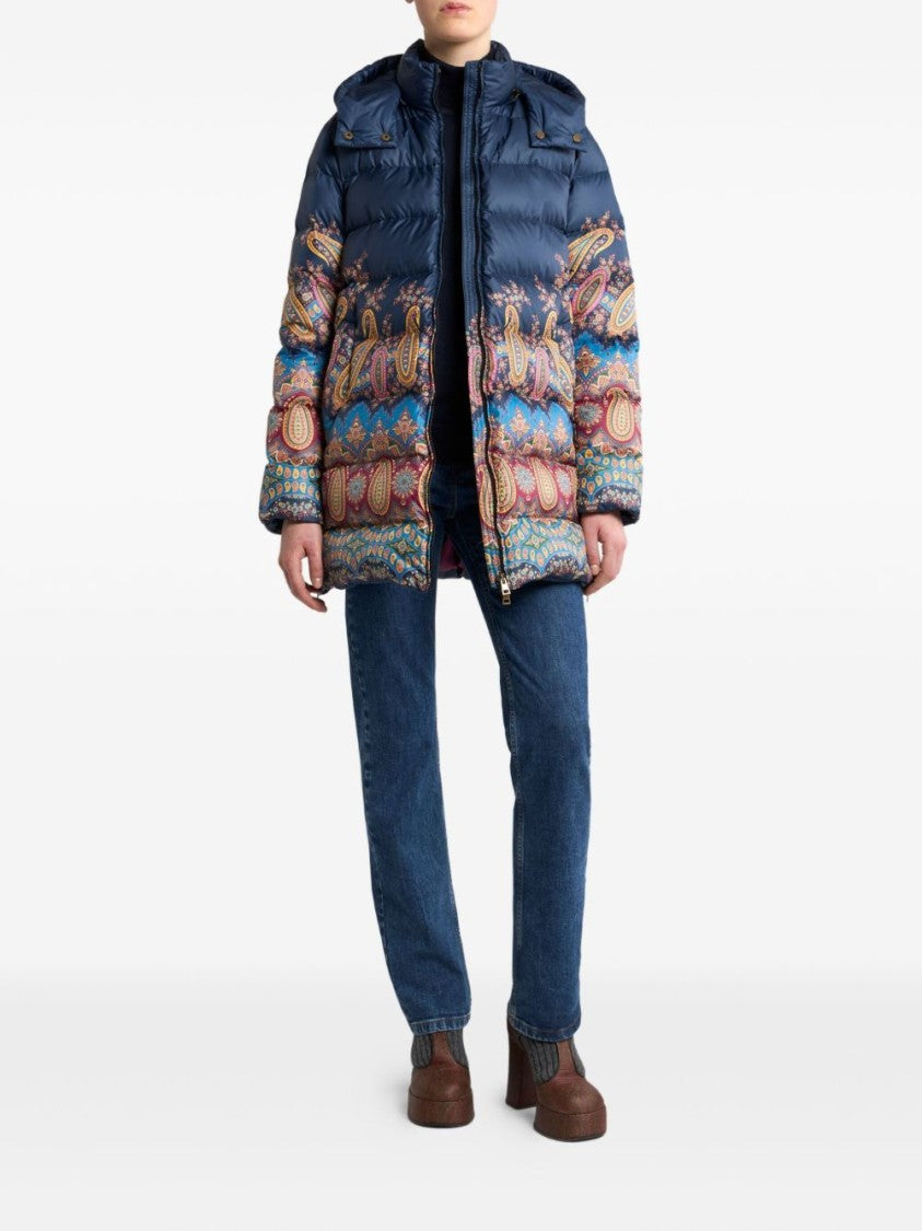Etro Down Jacket With Hood And Placed Print