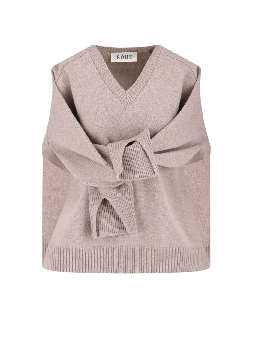Róhe Taupe Cashmere-Wool Convertible Sweater With Ribbed Details