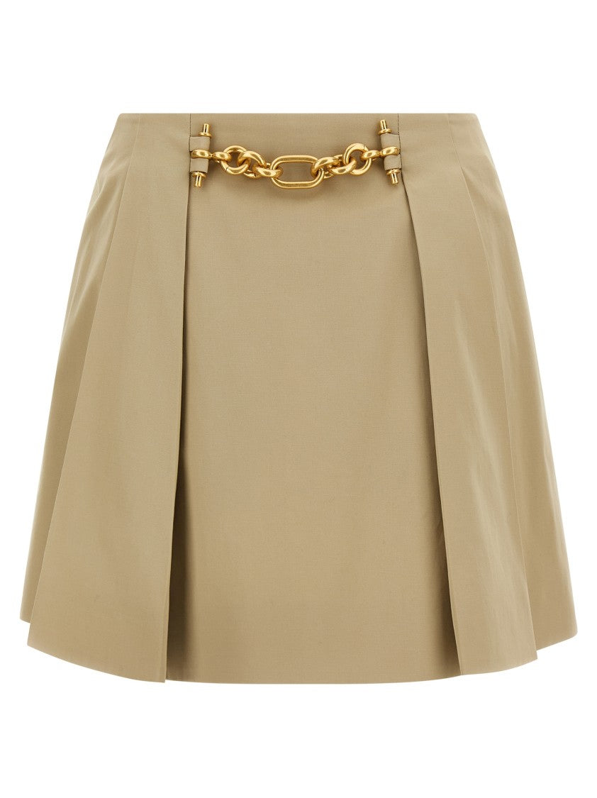 Balmain Flared Pleated Mini Skirt With Antiqued Chain Detail