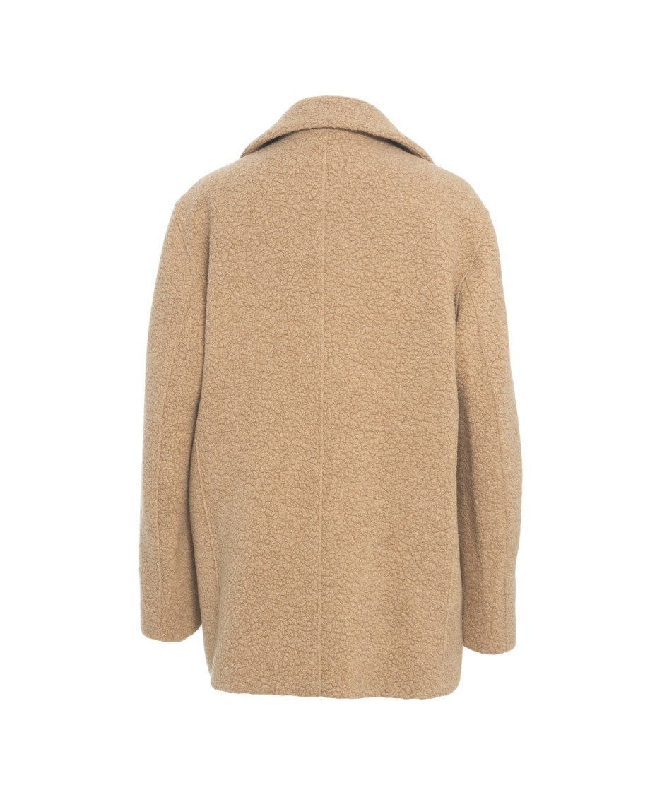 Harris Wharf London Beige Bouclé Peacoat With Classic Double-Breasted Design
