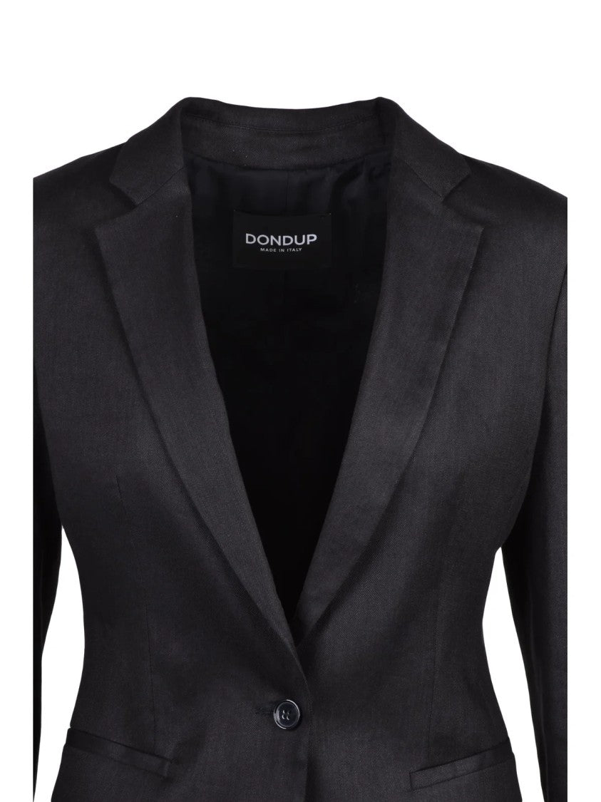 Dondup Black Rounded Linen Viscose Elastane Blazer Jacket