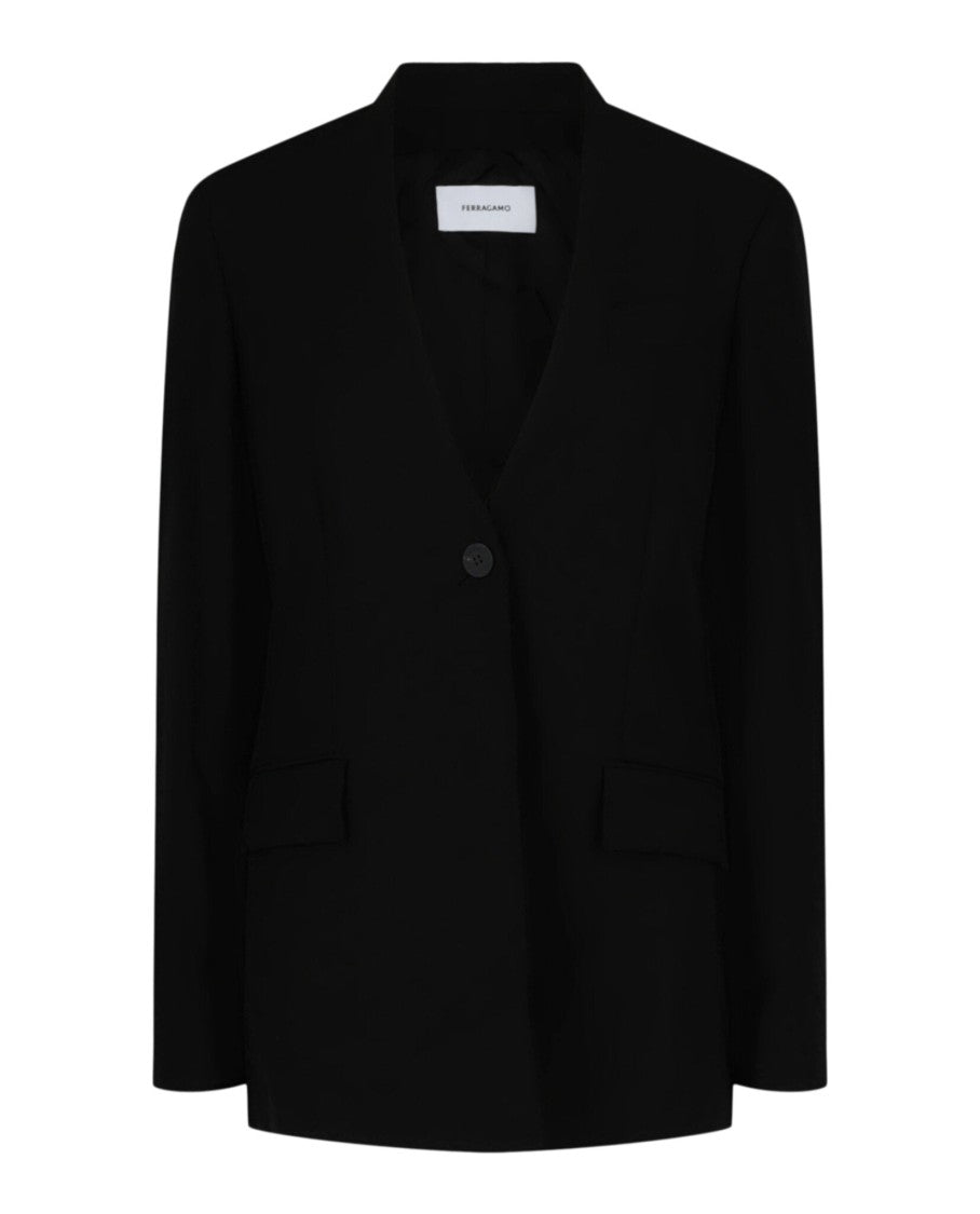 Ferragamo Tailored Single-Breasted Virgin Wool Blazer With Melton-Lined Collar