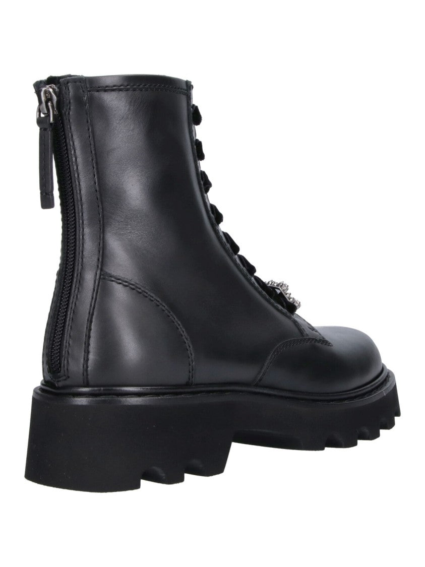 Roger Vivier Black Viv Rangers Lace-Up Leather Boots