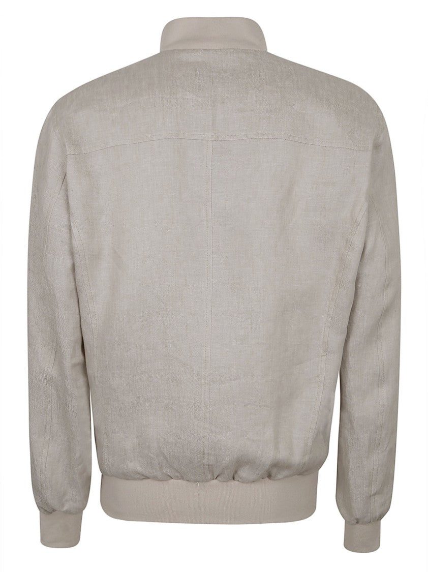 Barba Napoli Linen Sport Jacket With High Collar And Ribbed Detailing