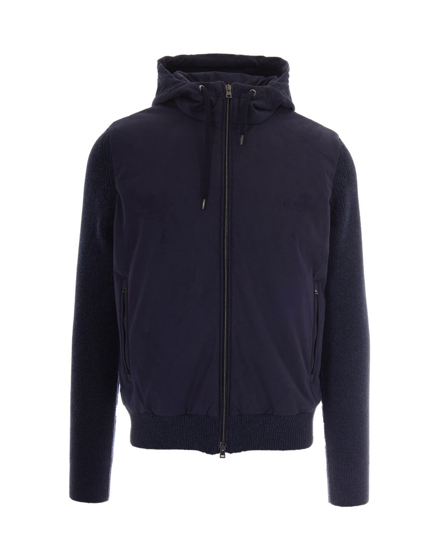 Herno Navy Blue Full Zip Hooded Wool Jacket