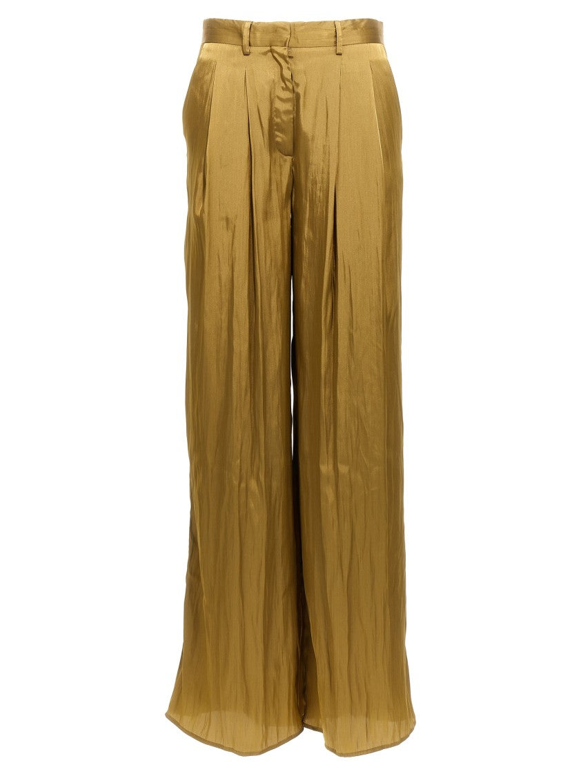 Nude Gold Satin Pants With Straight Leg Design