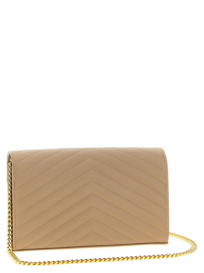 Saint Laurent Chevron Quilted Monogram Crossbody Bag With Gold Hardware