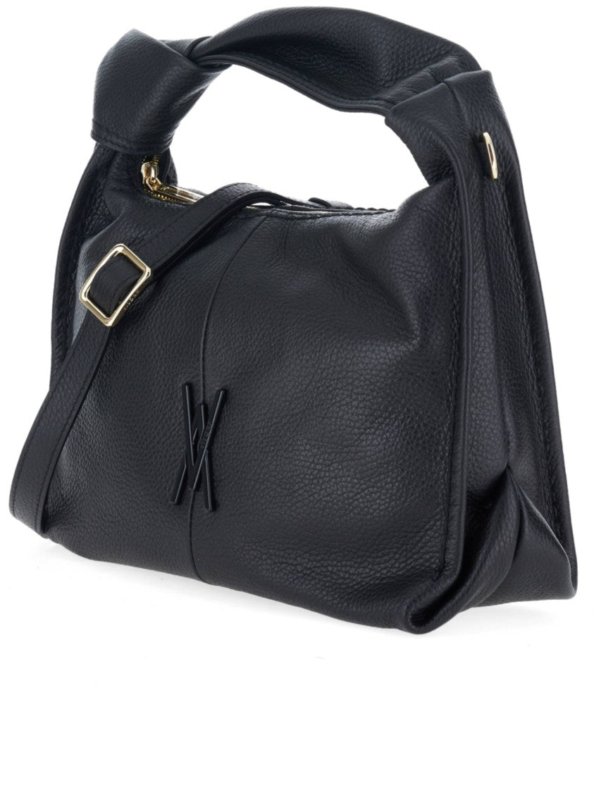 Visona` Black California Structured Pebbled Leather Handbag