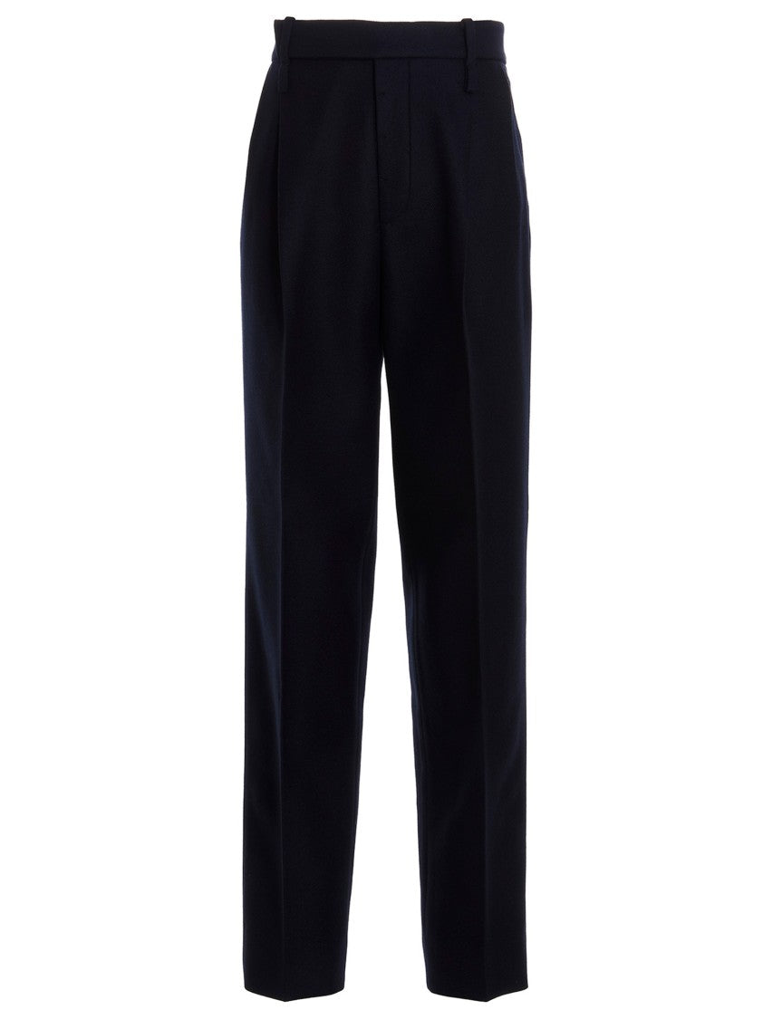Gucci Dark Blue Cashmere Pants With Gold Accents And Tailored Fit