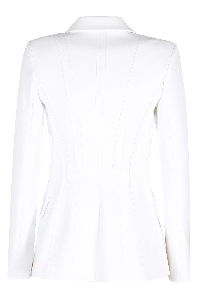 Elisabetta Franchi Ivory Stretch Logo-Embroidered Single-Breasted Polyester Blazer