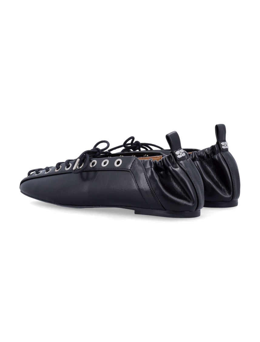 Ganni Oleatex Lace-Up Ballerinas