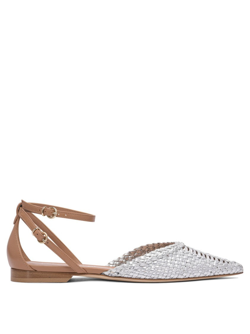 Lella Baldi Woven Metallic Pointed Toe Ballerinas