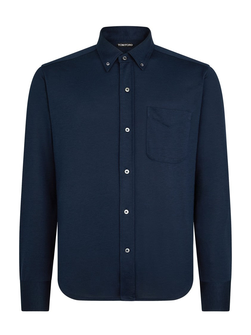 Tom Ford Navy Silk-Cotton Blend Button-Down Shirt