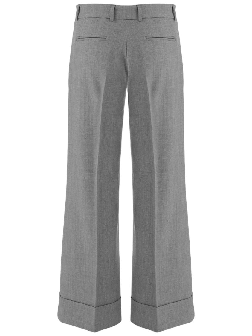 Ql2 Gray Tailored Crease Wide-Leg Wool Formal Pants
